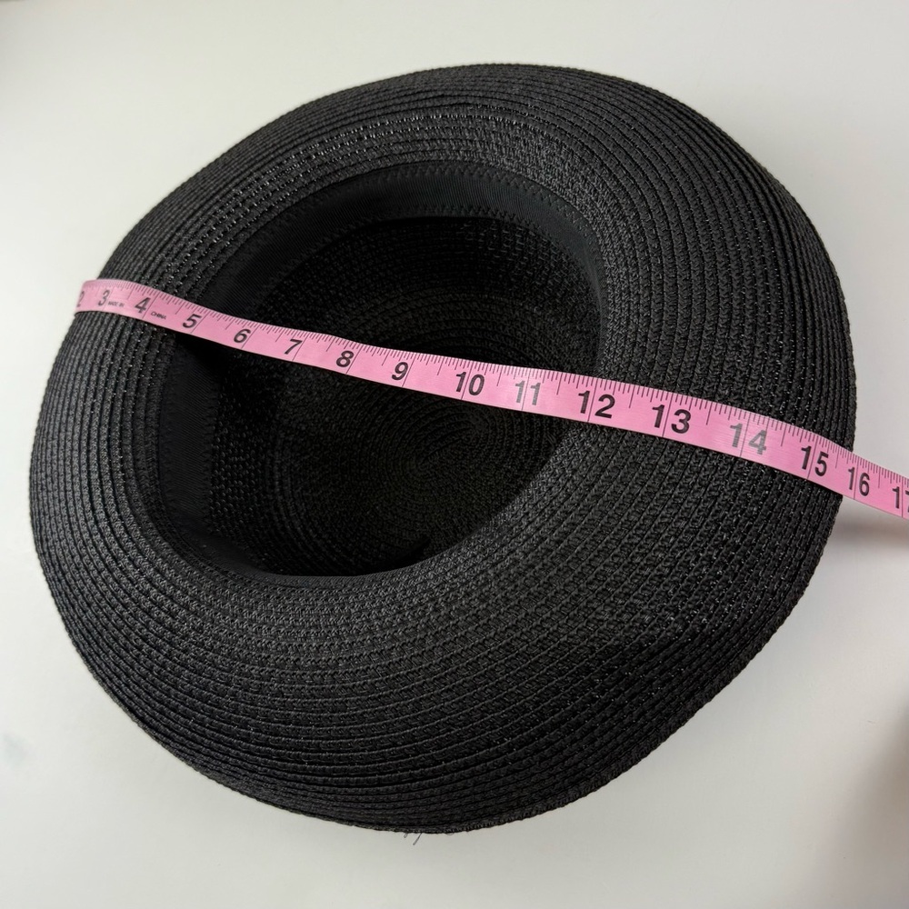 Wide Brim Straw Sun Hat Black Solid Beach - Picture 6 of 6